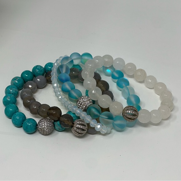 Stretch Beaded Bracelet Stack - turquoise - Picture 5 of 5